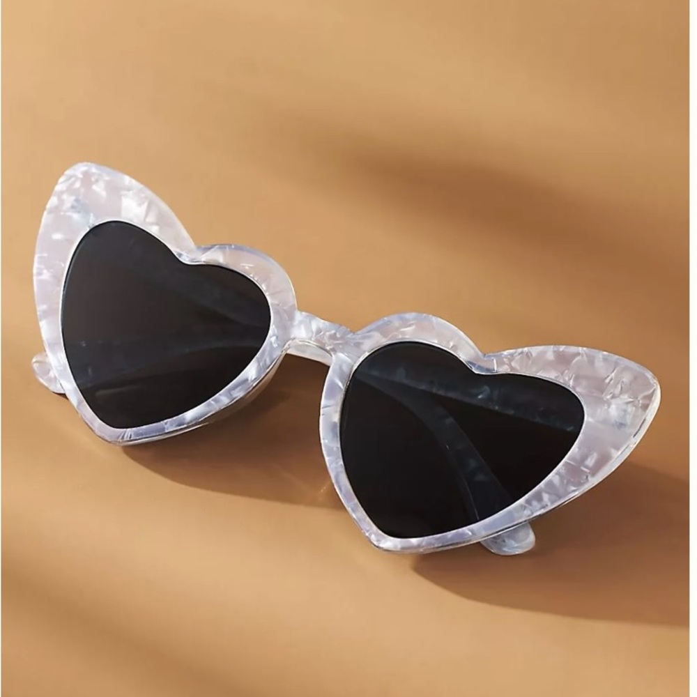 Anthropologie White Mother of Pearl Heart-Shaped Sunglasses